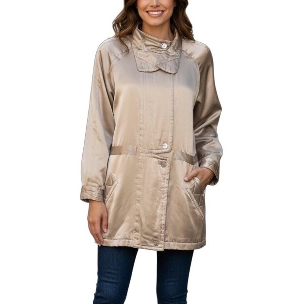 J. Peterman Company Beige 100% silk lightweight button front jacket XS